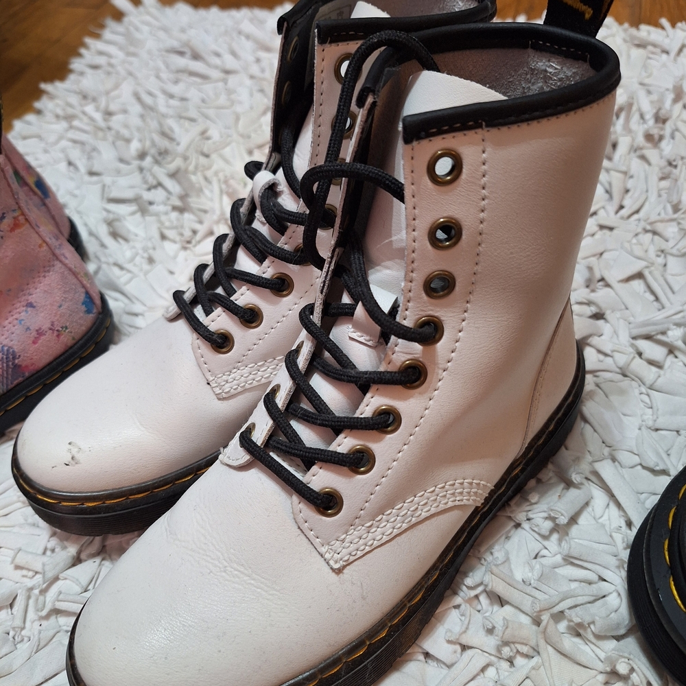 Dr. Martens White Lace-Up Boots with Black Trim